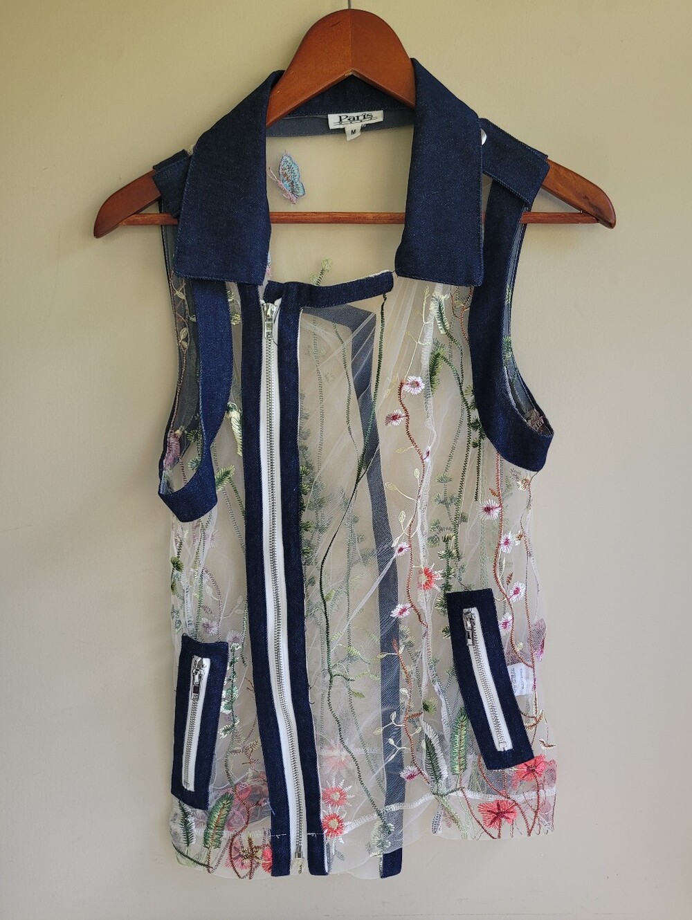 Paris Hues See Through Embroidered Sleeveless Top Womens Medium Festival